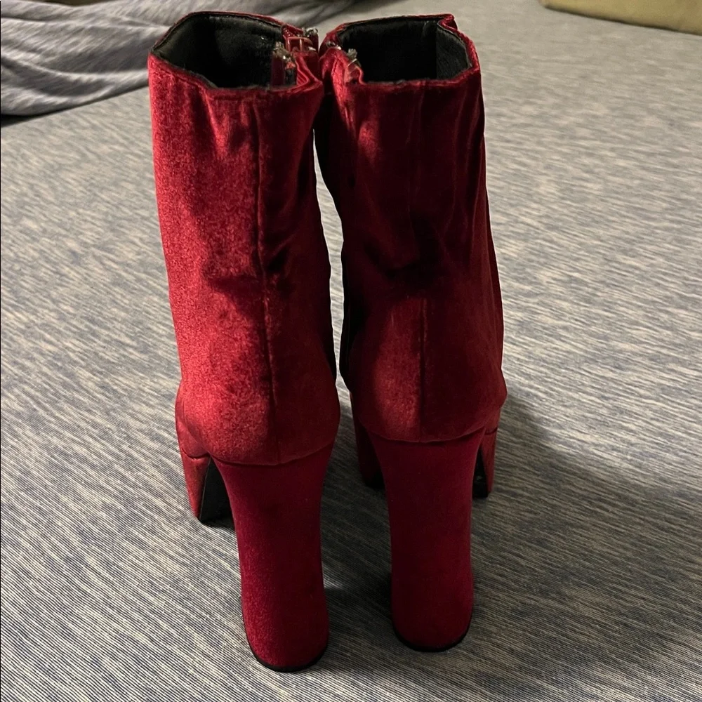 Deep red / Purple Velvet Platform Boots - Picture 7 of 14